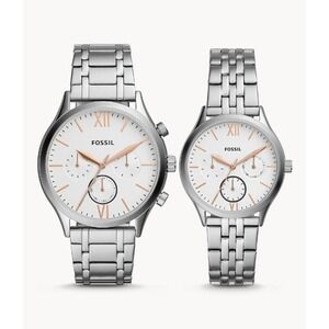 Fossil BQ2468Set His and Her Fenmore Midsize Multifunction Stainless Steel Watch